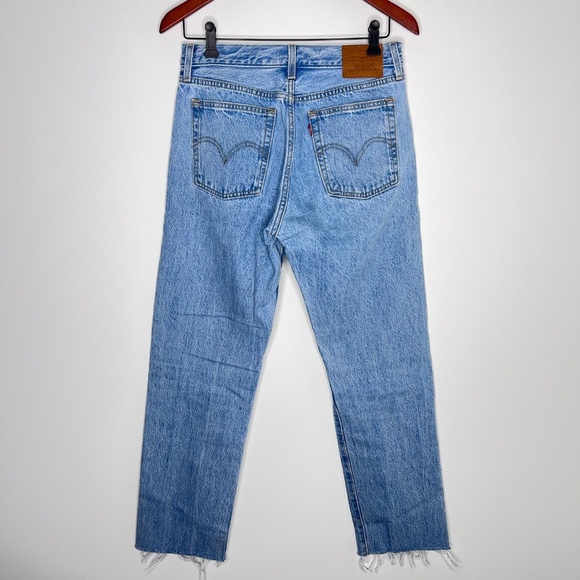 Levi’s Wedgie Straight Raw Hem Blue Denim Jeans 28 - Picture 3 of 5